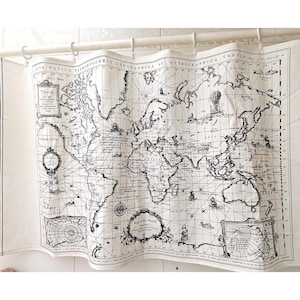 Wereldkaart linnen gordijn raamvolt, slaapkamer raambekleding, cafégordijn, wasbaar gordijn voor woonkamer, aangepast formaat, split, vastbinden