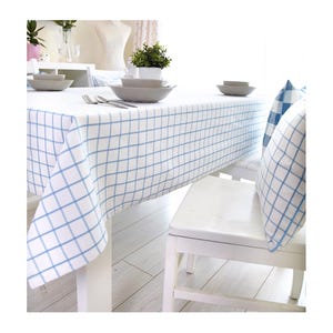 Blue Check Rectangle Square Tablecloth,Round Oval Tablecloth,Washable Table Linen,Wedding Table Centerpiece,Moving Housewarming Gift For Her