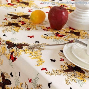 Coffee Square Tablecloth Butterfly Flowers Rectangle Round Oval Shower Party,Wedding Centerpiece,Thanksgiving-- Custom Pillow Case,FREE GIFT