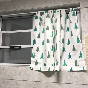 Cotton Linen Cafe Curtain Window Valance/Window Treatment Topper/Kitchen/Bathroom/Kids Nursery Living Room--Forest Pine Tree, FREE GIFT