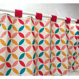 Cafe Curtain Window Valance/Window Treatment/Kids Nursery/Bedroom Window Curtain Drape/Bathroom Shower Curtain--Geometric Circle ,FREE GIFT