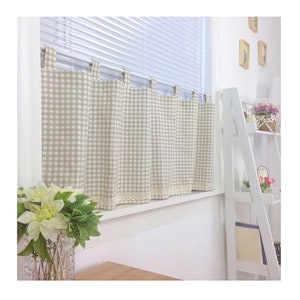 Cafe Curtain Window Valance/Kitchen Window/Bathroom Shower Curtain/Kids Nursery Living Room Curtain Drape--Brown Gingham Check Lace,FREEGIFT