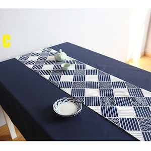 Linen Coffee Table Runner,Navy Geometric Washable Runner,Wedding Table Linen,Birthday Shower Party Table,Thanksgiving Housewarming Xmas Gift