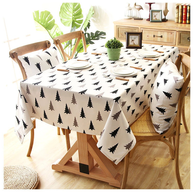 Rectangle Square Round Oval Linen Coffee Table Cloth Pine Tree Etsy