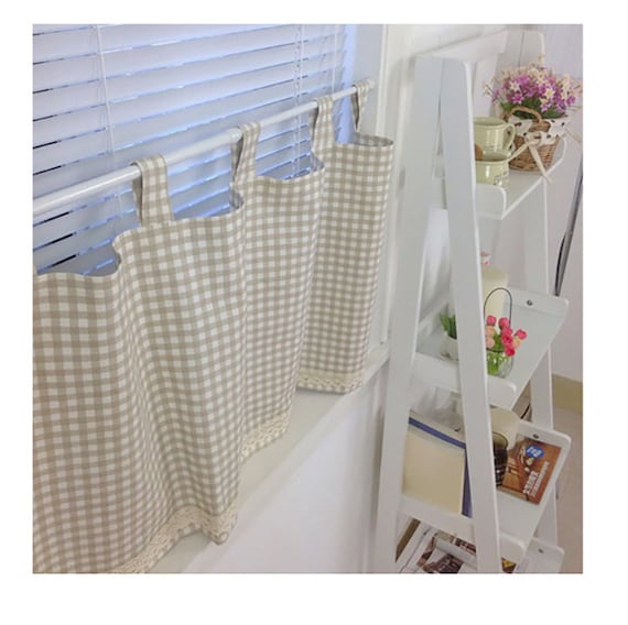 Cafe Cortina ventana Valance/cocina ventana/baño ducha cortina / niños  vivero sala de estar cortina DrapeBrown Gingham Check encaje, FREEGIFT -   España