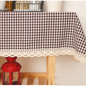 Tablecloth Gingham Vichy Check 5 Colors lace Rectangle Square Round Oval Dining,Coffee,Party,Wedding,Birthday Gift---Shabby,Rustic,FREE GIFT