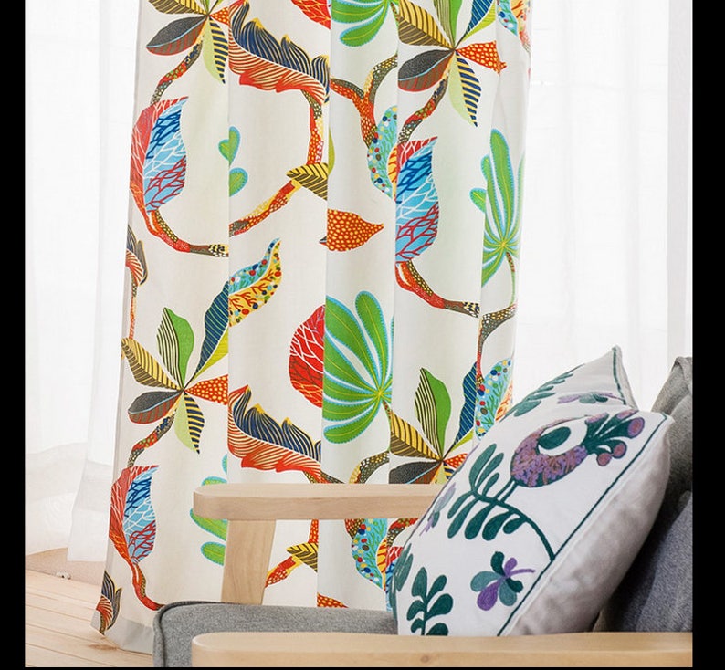 Rideaux à motifs de palmiers tropicaux pour salon/chambre, rideaux plissés, rideaux de douche, rideaux à pattes de fixation – Cantonnière sur mesure image 2