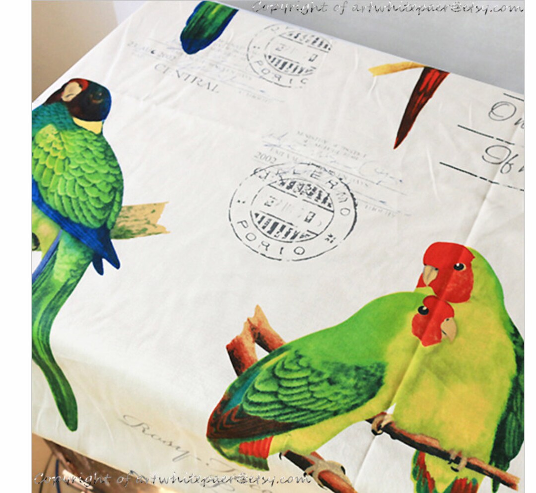 Linen Tablecloth Parrot Bird Tree Rectangle Square Round Oval Party