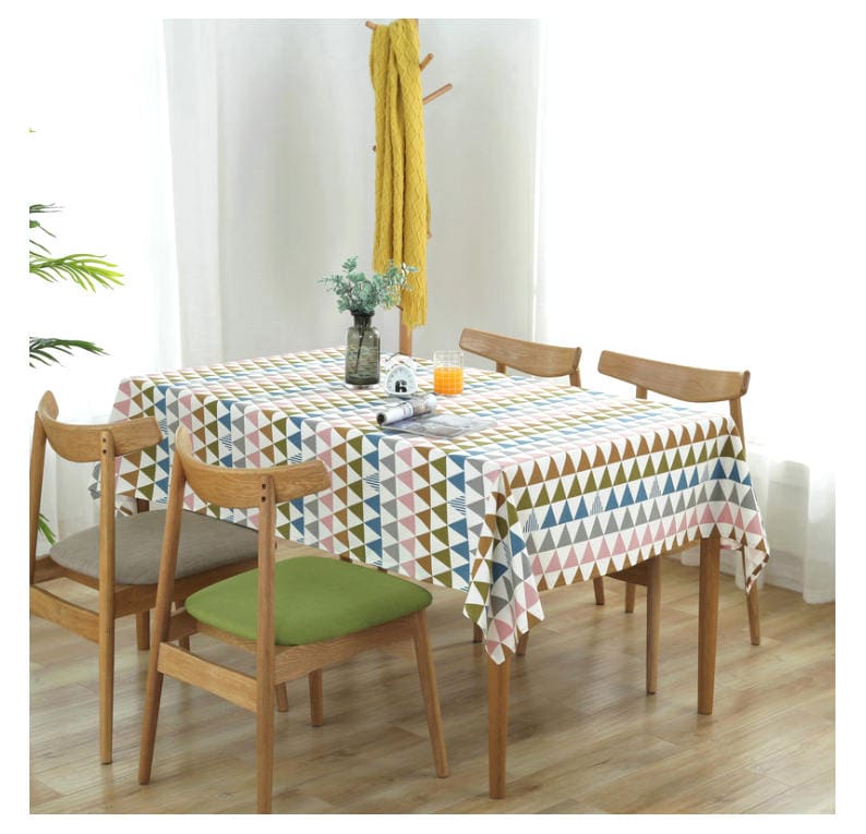 Black Tablecloth Geometric Triangle Printed Cotton Linen Rectangular Table Cloth