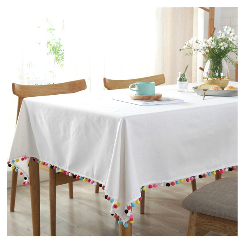 antik Ærlighed profil Linen Tablecloth White Pom Pom Rectangle Square Round Oval | Etsy