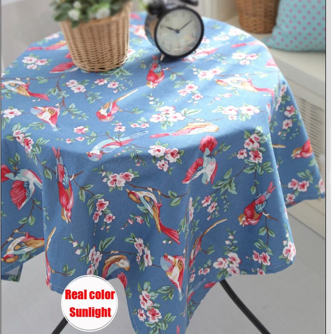 鳥のボタニカルスクエア長方形洗えるコーヒーテーブルクロス、ラウンド
