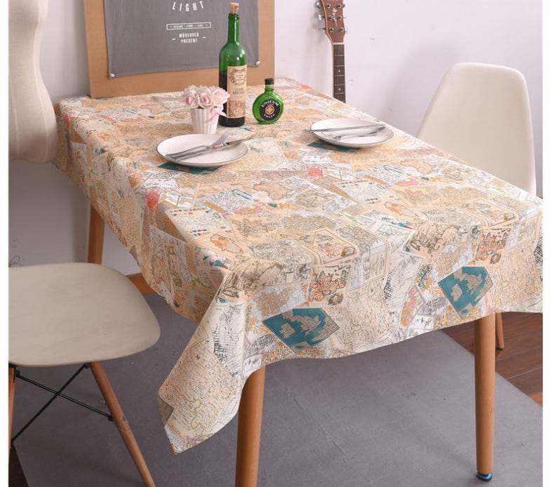Tablecloth Cotton Linen World Map Rectangle Square Round Oval Etsy