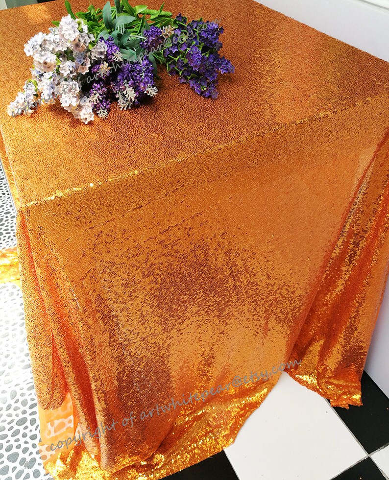 Orange Sequin Wedding Tablecloth Glitz Overlay Rectangle Round Etsy
