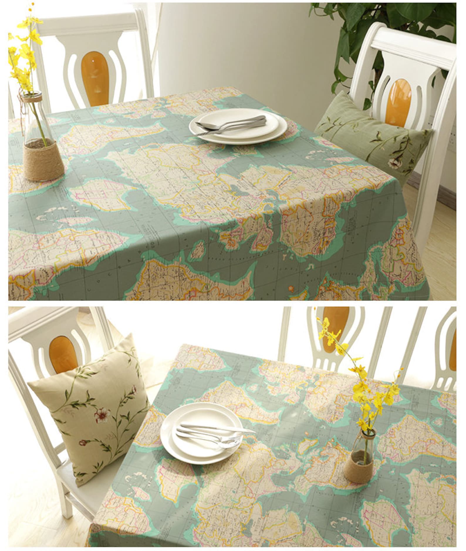 Tablecloth World Map Rectangle Square Round Oval Etsy