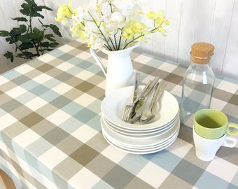 Blue Gray Buffalo Check Rectangle Square Tablecloth,Round Oval Tablecloth,Wedding Table Linen,Kids Birthday,Housewarming Moving Gift For Him