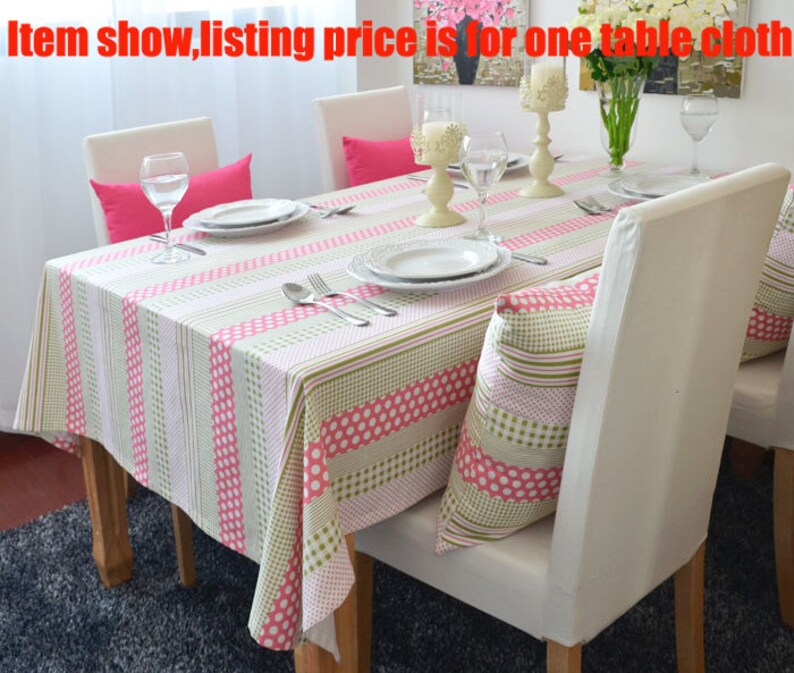 Pink Polka Dots Green Stripe Rectangle Square Round Tablecloth Dinner,Party,Wedding,Baby Shower-Custom Table Runner,Pillow,GET FREE GIFT