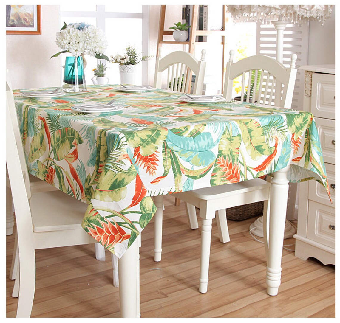 Tablecloth Summer Palm Tree Flowers Rectangle Square Round Etsy