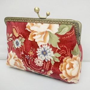 Bolso de mano con cierre de beso y flores doradas, monedero con marco, regalo para damas de honor, minibilletera, bolso de mano, estuche de maquillaje, neceser, bolso de noche o para teléfono.