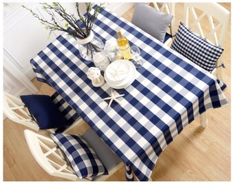 Tischdecke Baumwolle Marine Buffalo Check karierten Rechteck Quadrat Runde Oval Dining, Kaffee, Cafe, Party, Hochzeit, Geschenk--Land, rustikal, kostenlose Geschenk