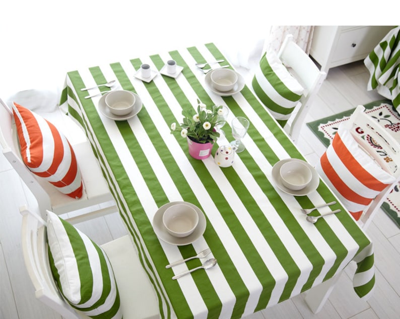 Green White Stripe Rectangle Square Round Tablecloth Etsy UK