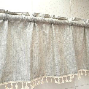 Gray Linen Tassel Cafe Curtain Window Valance/Window Treatment/Kitchen/Kids Nursery/Bedroom Drape/Shower Curtain Panel---4 Colors,FREE GIFT