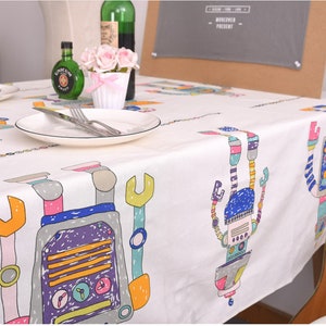 Robot Rectangle Square Tablecloth,Round Oval Tablecloth,Washable Table Linens,Wedding Table Centerpiece,Xmas Thanksgiving Kids Birthday Gift