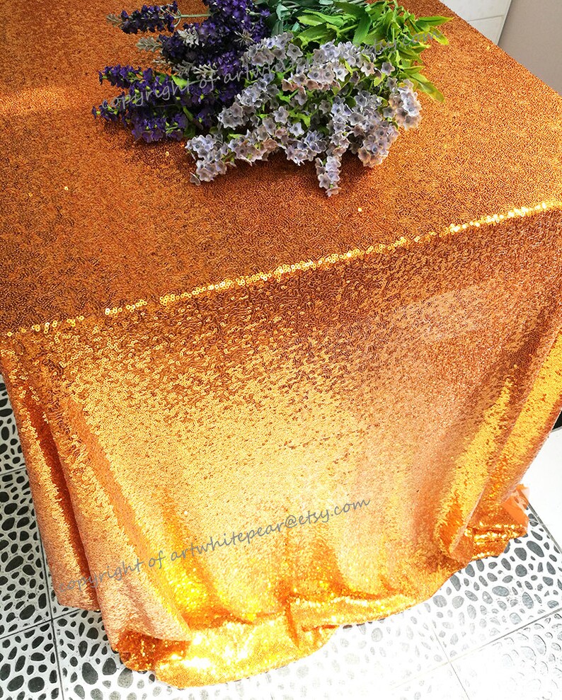 Orange Sequin Wedding Tablecloth Glitz Overlay Rectangle Round Etsy
