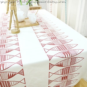 Scandinavian Fish Rectangle Square Tablecloth,Washable Round Oval Table Overlay,Wedding Table Centerpiece,Thanksgiving Moving Gift For Him
