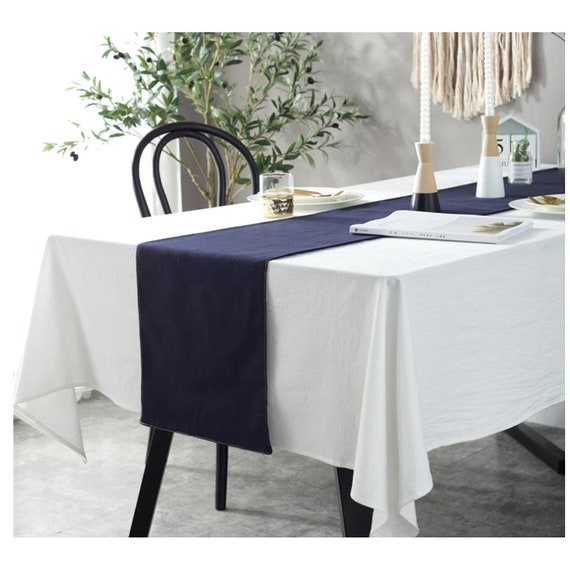 Linen Table Runner Solid Navy Coffee Party Wedding Centerpiece Birthday Shower Gift Shabby Chic Rustic Custom Valance Free