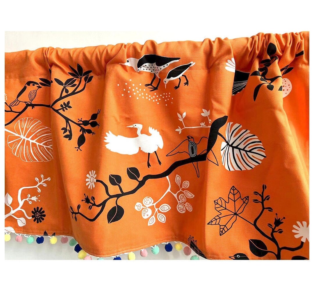 Tree Birds Pom Pom Cafe Curtain Window Valance/window Treatment/nursery