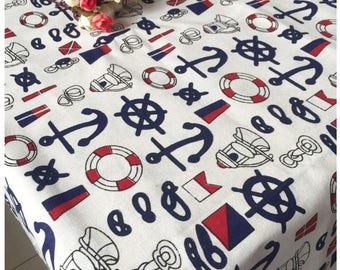 Tablecloth Cotton Linen Nautical Sailing Anchor Navy Rectangle Square Round Oval Dining,Party,Wedding,Gift-Shabby Chic,Custom,GET FREE GIFT