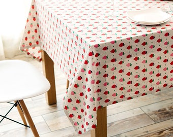 Erdbeer Print Tischdecke, Rustikale Baumwollleinen, Sondergrößen