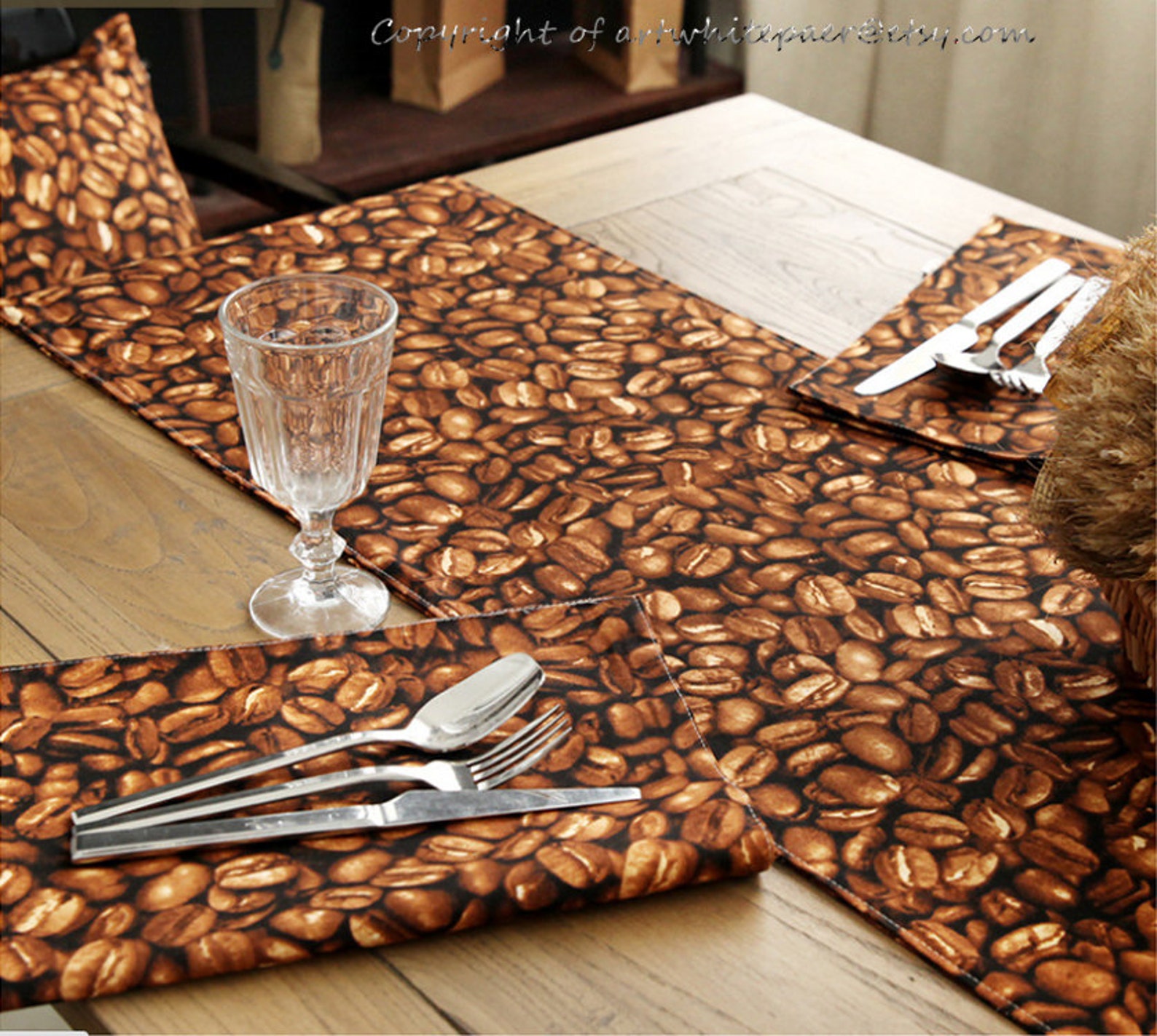 Table Runner Coffee Beans Brown DiningCoffee Etsy