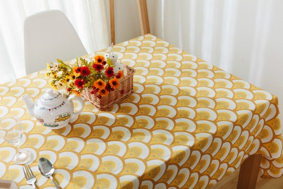 Tablecloth Cotton Linen Scallop Shell Rectangle Square Round Etsy