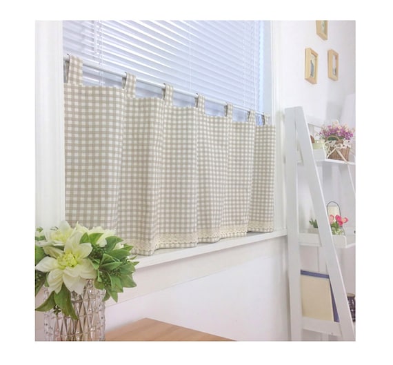 Cafe Cortina ventana Valance/cocina ventana/baño ducha cortina / niños  vivero sala de estar cortina DrapeBrown Gingham Check encaje, FREEGIFT -   España