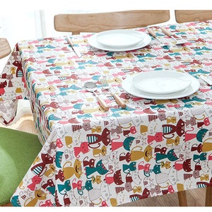 Coffee Tablecloth Cartoon Kitten Cats Rectangle Square Round Party,Wedding,Baby Shower,Birthday Gift--Custom Shower Curtain,Pillow,FREE GIFT