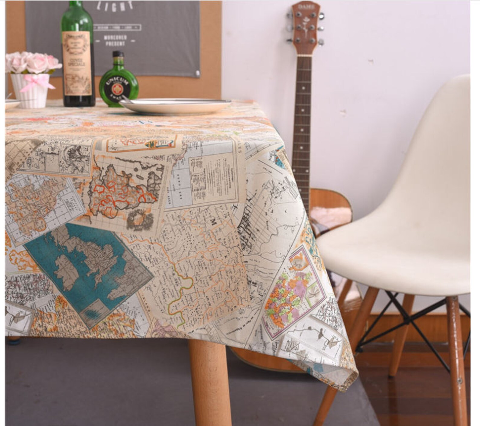 Tablecloth Cotton Linen World Map Rectangle Square Round Oval Etsy
