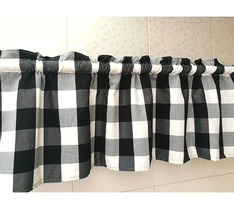 Cafe Curtain Window Valance RuffledWindow TreatmentKitchenKids Nursery,Children Playroom Bathroom Curtain Panel--Buffalo Check,FREE GIFT
