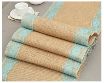 Toile de jute dentelle Table Runner dîner, fête, mariage décor de Table, cadeau d’anniversaire, décoration de douche de bébé mariée--chemin de Table rustique toile de jute romantique