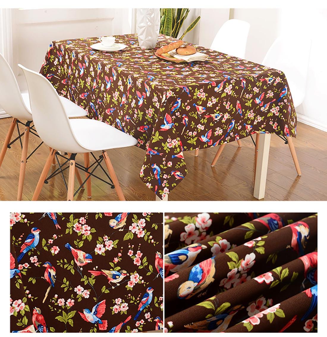 【美品】鳥と花柄のろうけつ染めテーブルクロス・タンスカバー136×128.5 美品】鳥と花柄のろうけつ染めテーブルクロス・タンスカバー136×128.5