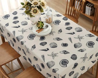 Tablecloth Sealife Starfish shell Rectangle Square Round Dinner,Party,Wedding,Birthday-Cotton linen Custom Table Runner,Pillow,GET FREE GIFT