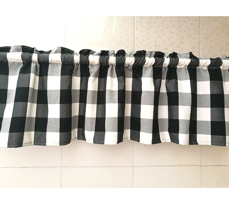 Cafe Curtain Window Valance RuffledWindow TreatmentKitchenKids Nursery,Children Playroom Bathroom Curtain Panel--Buffalo Check,FREE GIFT