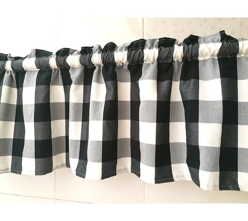 Cafe Curtain Window Valance RuffledWindow TreatmentKitchenKids Nursery,Children Playroom Bathroom Curtain Panel--Buffalo Check,FREE GIFT