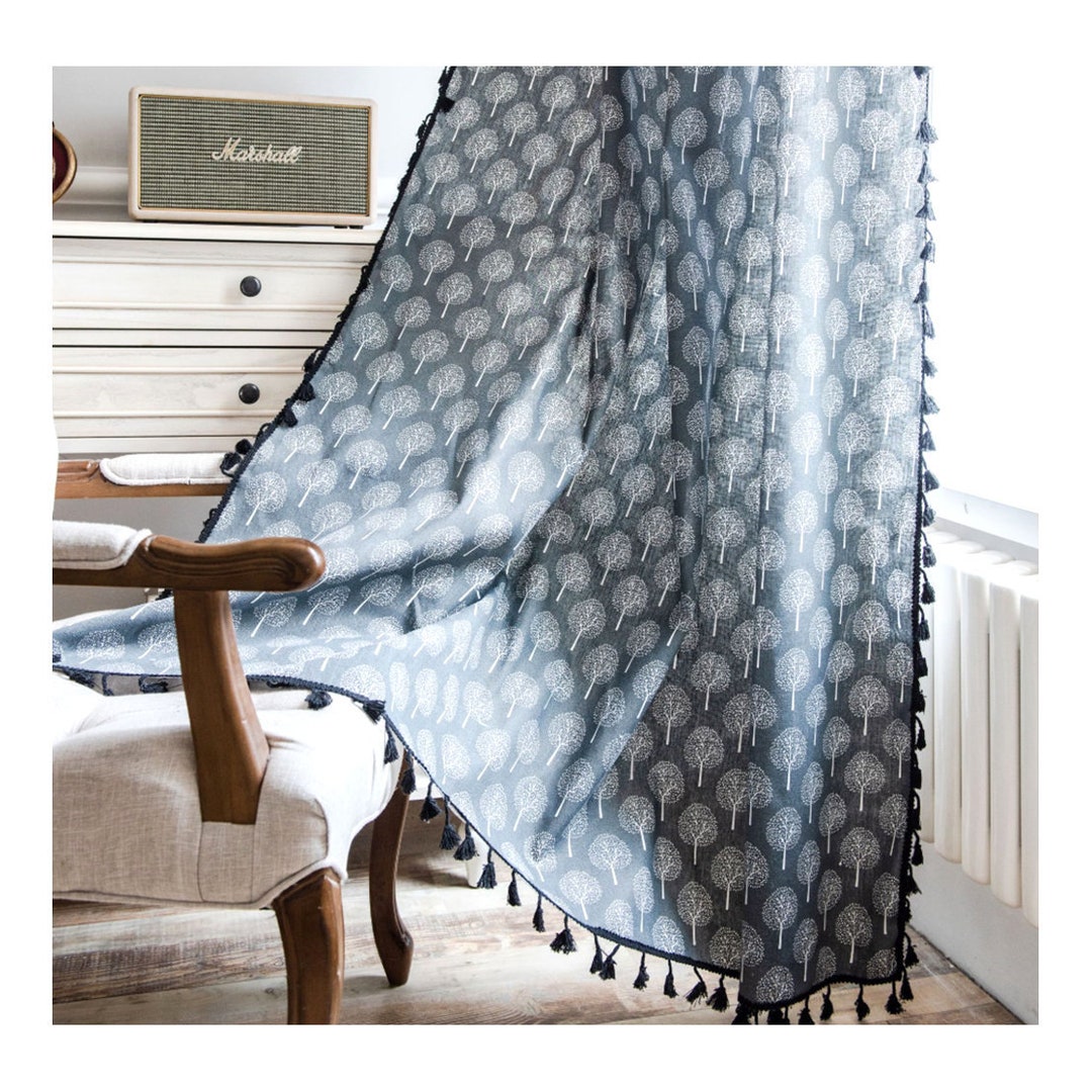 Forest Tree Tassel Window Curtain Panel/country Bedroom Curtain Drape