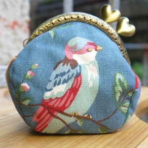 Porta-moedas feminino com fecho em formato de coração, mini carteira, pássaros, árvores e flores