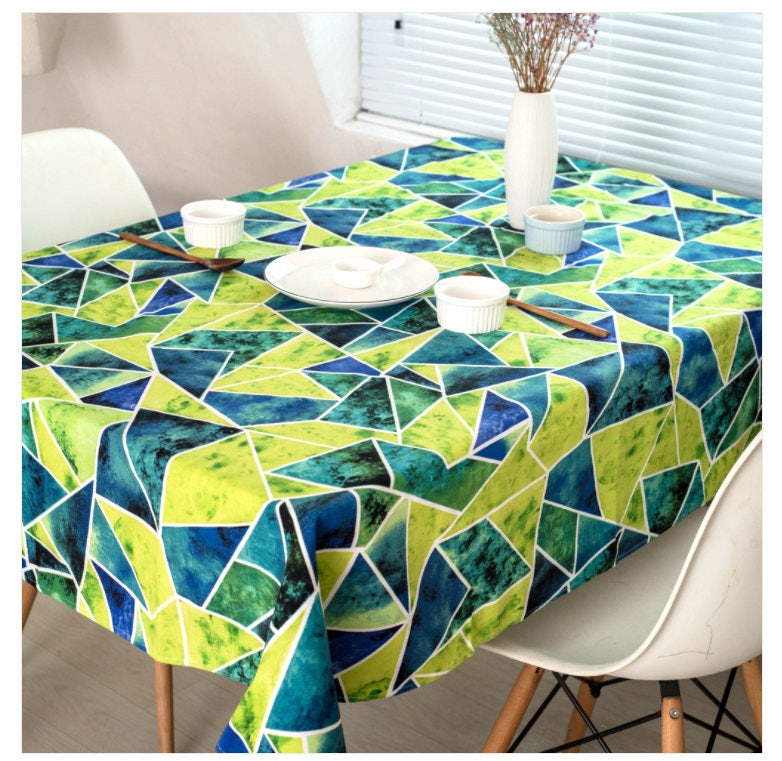 Tablecloth Geometric Lemon Blue Rectangle Square Round Oval DiningCoffee Table OverlayPartyWeddingShower GiftCustom
