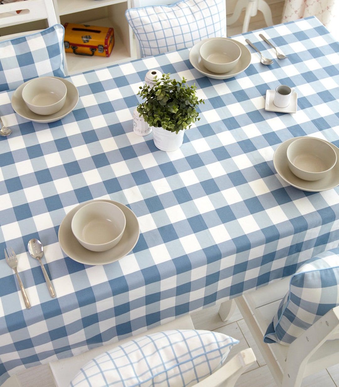 Buffalo Check Plaid Blue Tablecloth Rectangle Square Round Oval Dining ...