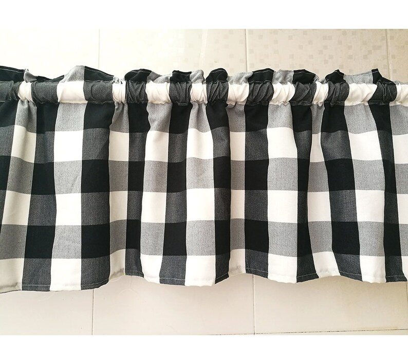 Cafe Curtain Window Valance RuffledWindow TreatmentKitchenKids Nursery,Children Playroom Bathroom Curtain Panel--Buffalo Check,FREE GIFT