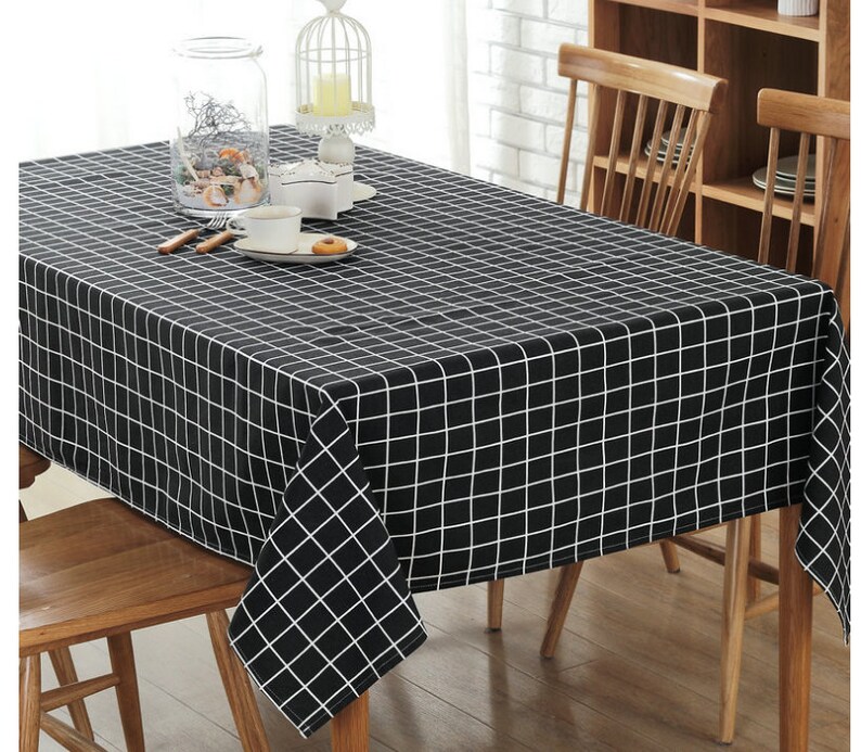 Tablecloth Linen Black White Check Plaid Rectangle Square Etsy