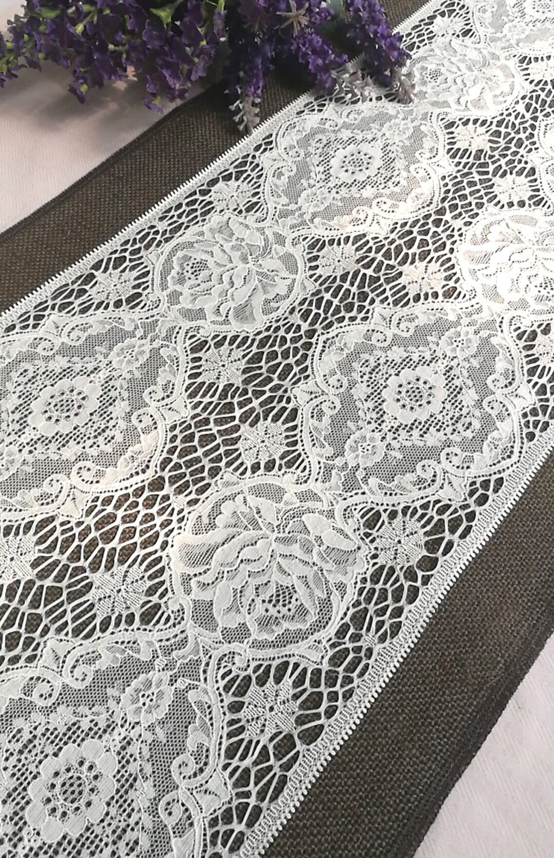 Cream Lace Gray Burlap Table Runner DinningPartyWedding Etsy